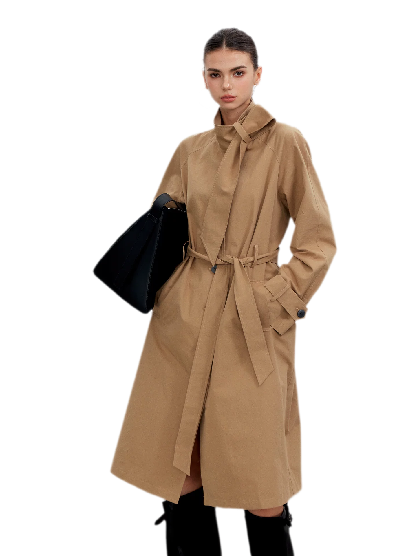 Sandwashed Tie-Waist Trench Coat