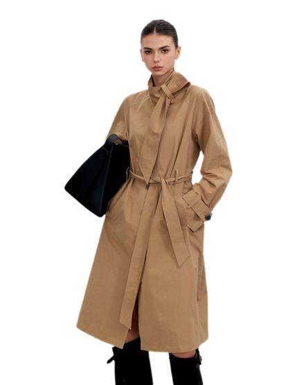 Sandwashed Tie-Waist Trench Coat