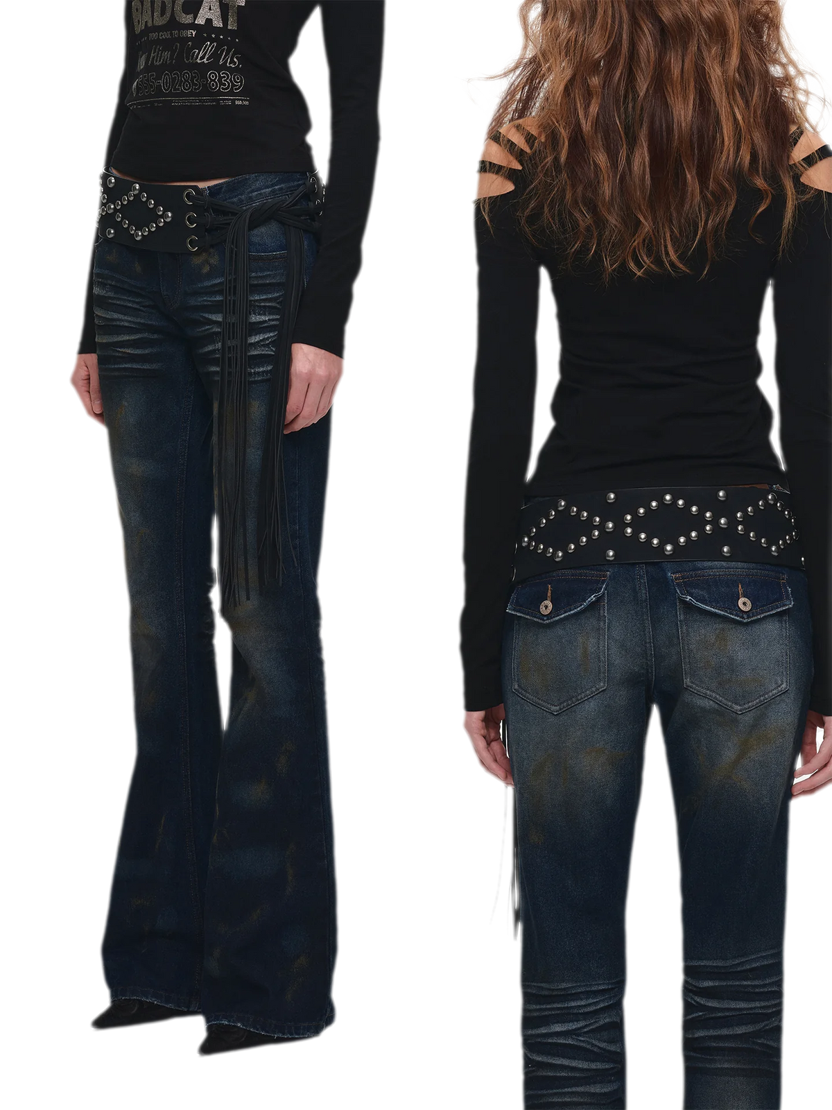 Rust-Dyed Flared Leg Jeans