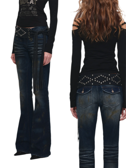 Rust-Dyed Flared Leg Jeans