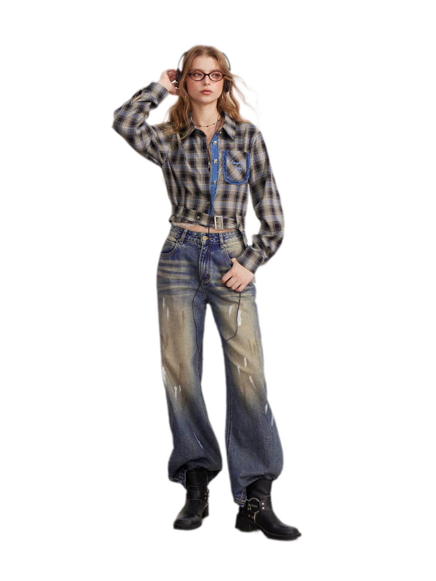 Fringe Plaid Cropped Shirt Jacket