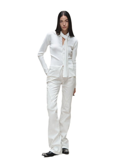 Vintage Distressed Slim White Denim Pants
