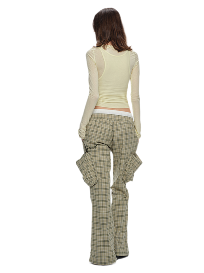 Plaid Drawstring Cargo Pants