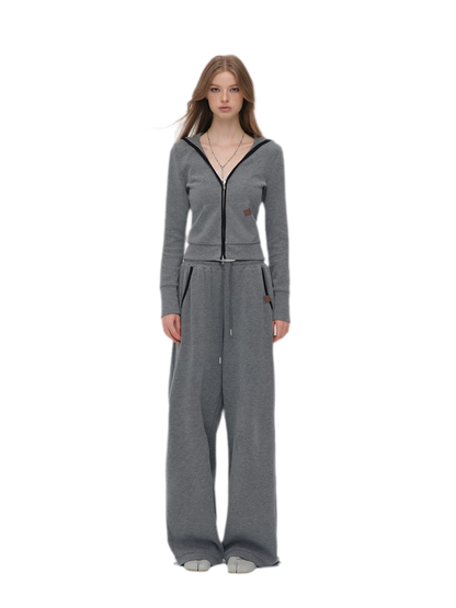 Contrast Trim Hooded Tracksuit Set