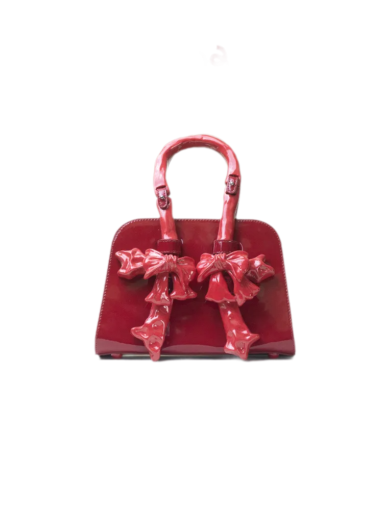 Glossy Bow Structured Handbag