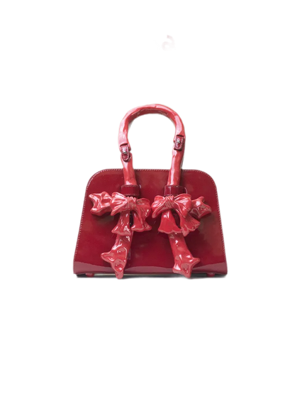 Glossy Bow Structured Handbag