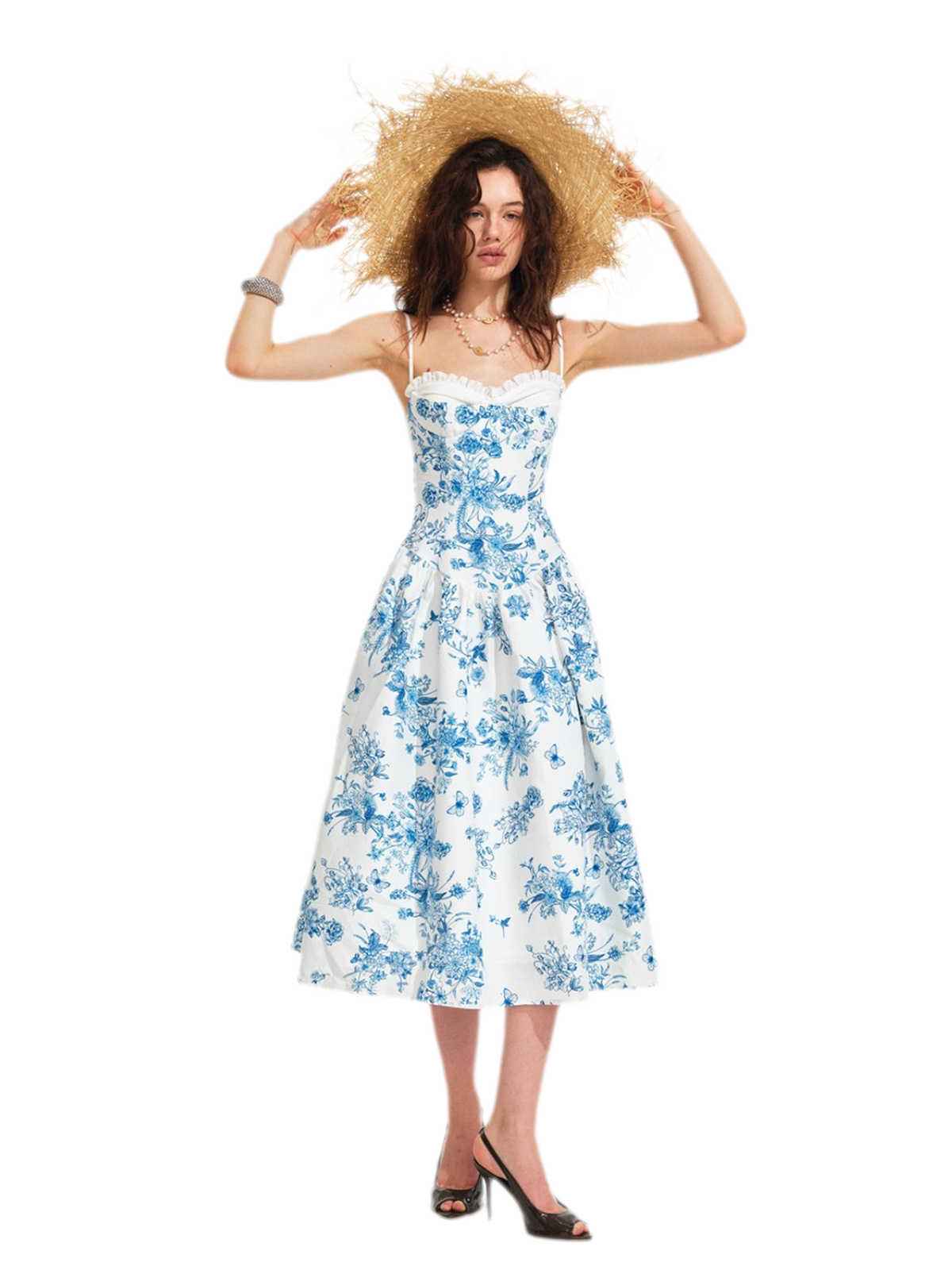 Hand-Drawn Floral Midi Dress