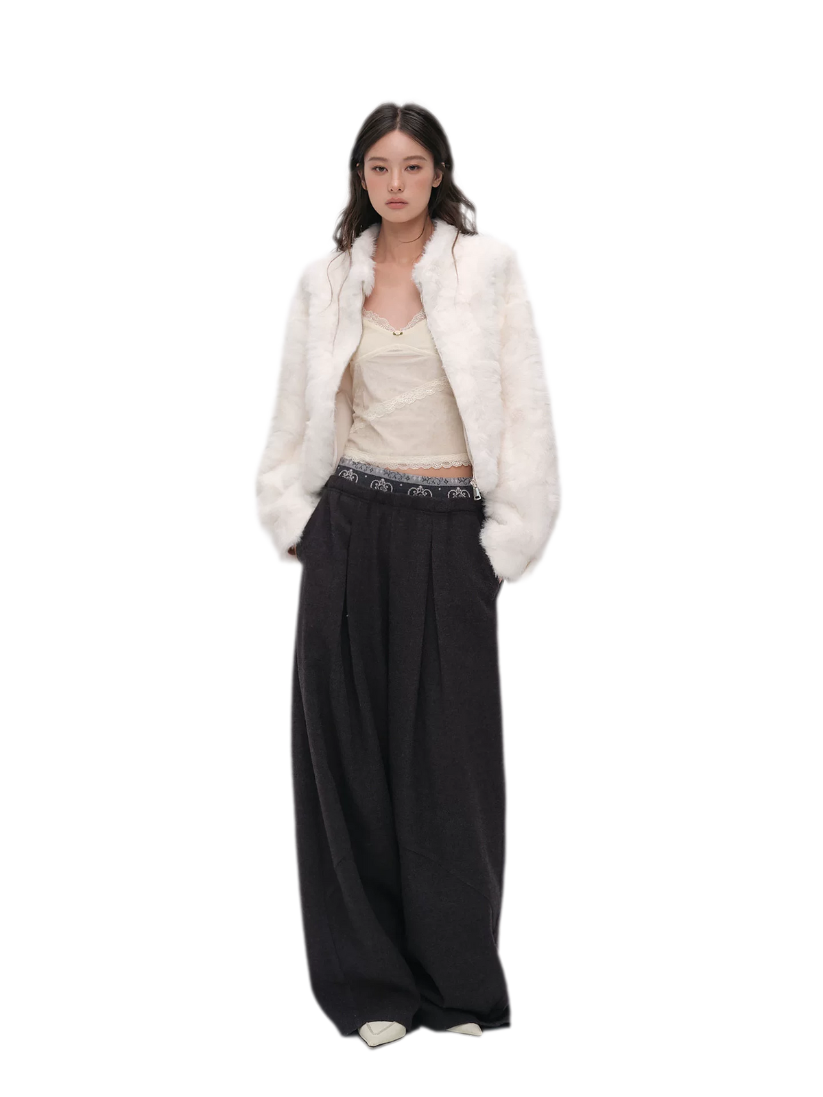 Pleated Contrast Wide-Leg Trousers