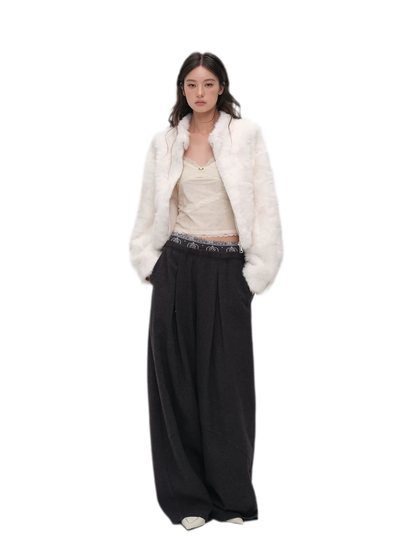 Pleated Contrast Wide-Leg Trousers