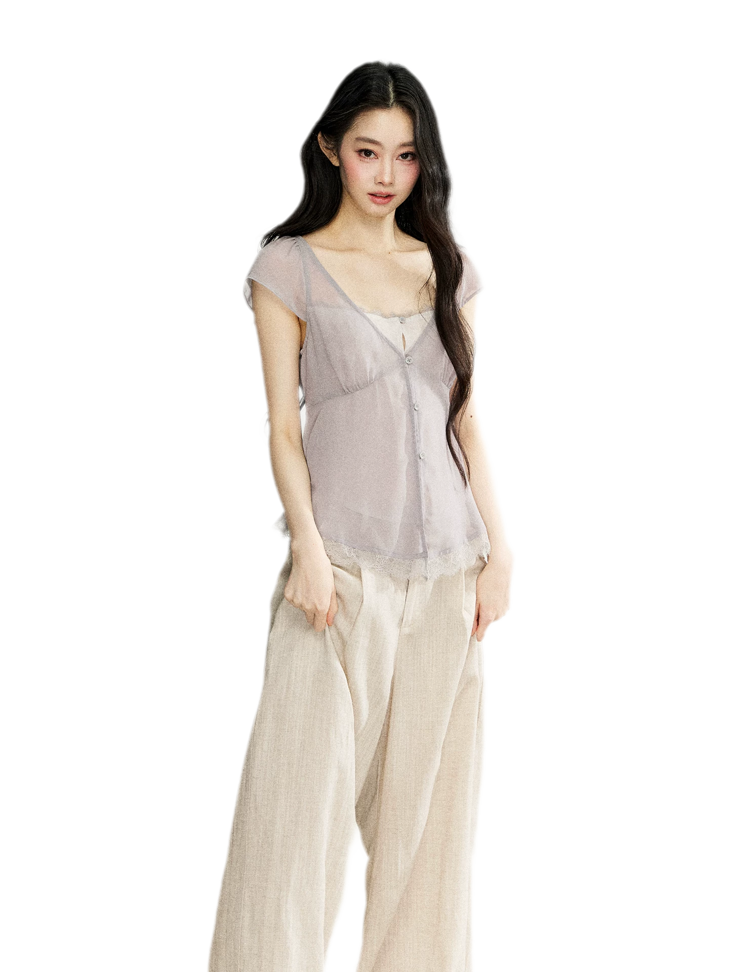 Lace Trim V-Neck T-Shirt