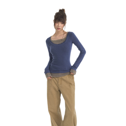 Mehrlagiges Stricktop mit Spitzenbesatz