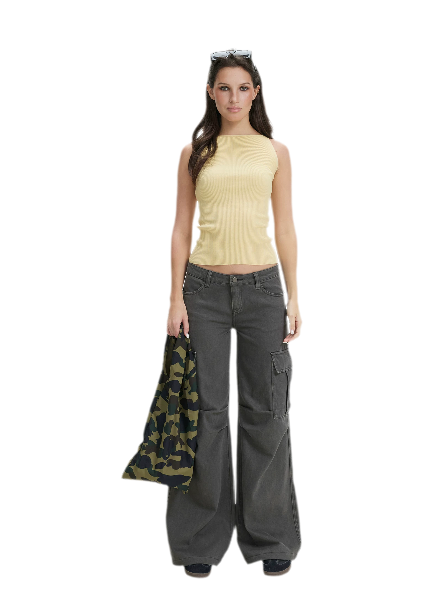 Washed Cargo Wide-Leg Pants