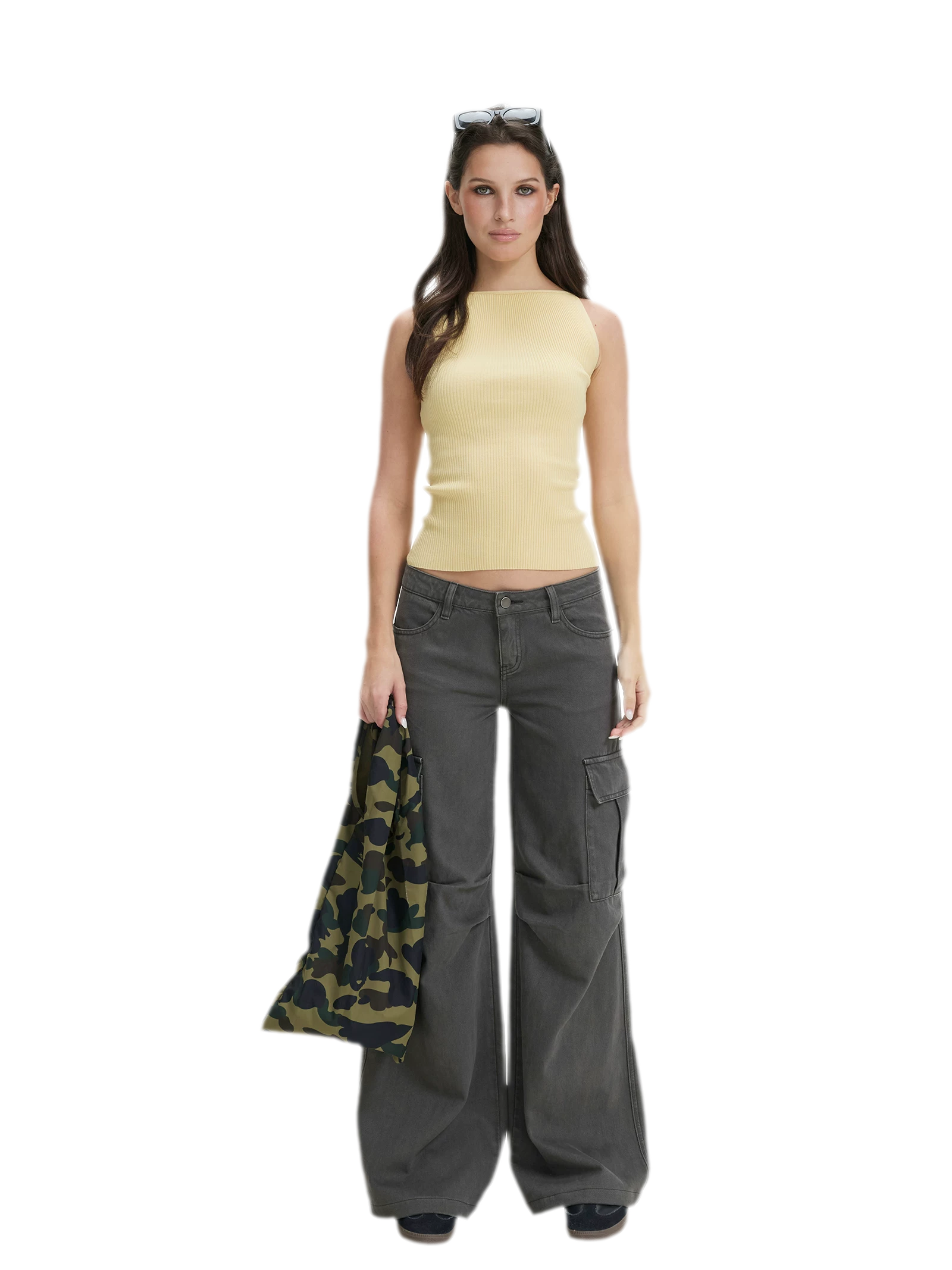 Washed Cargo Wide-Leg Pants