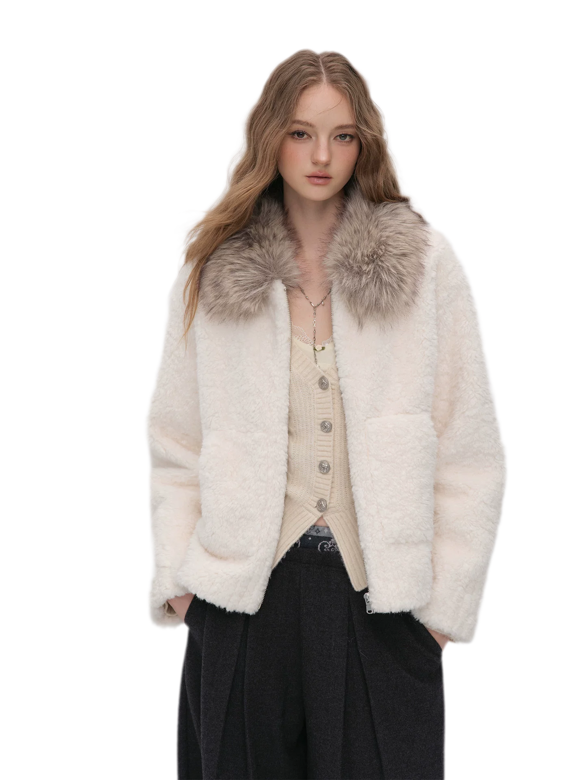 Plush Contrast Collar Jacket
