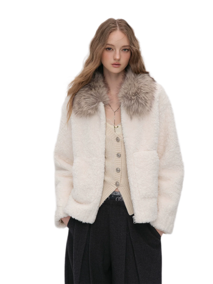 Plush Contrast Collar Jacket