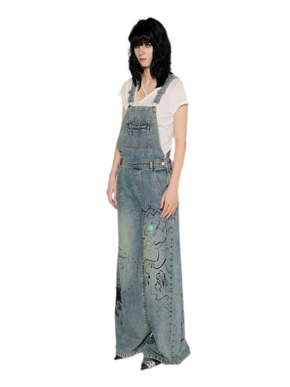 Graffiti Wide-Leg Overalls