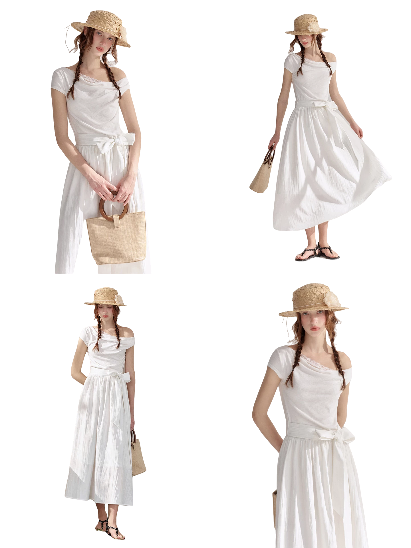 Lace-Trim Off-Shoulder Tie Dress