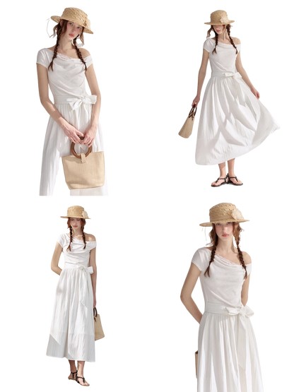 Lace-Trim Off-Shoulder Tie Dress
