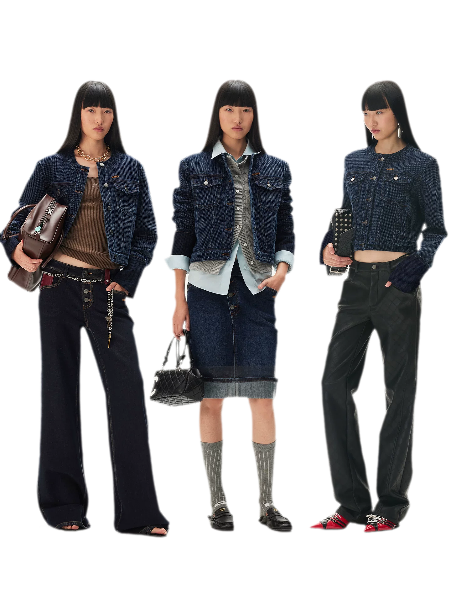 Textured Jacquard Cropped Denim Jacket