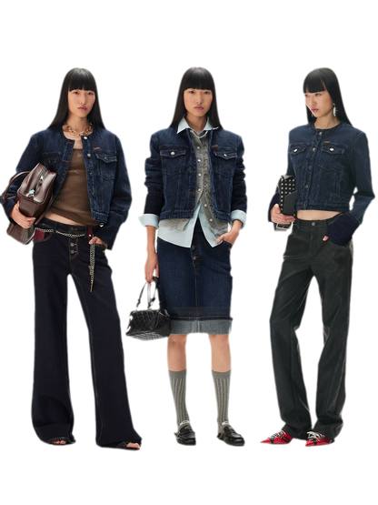 Textured Jacquard Cropped Denim Jacket