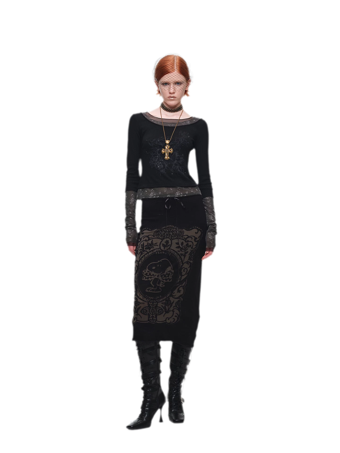 Vintage Lace Contrast Long-Sleeve Top