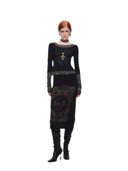 Vintage Lace Contrast Long-Sleeve Top