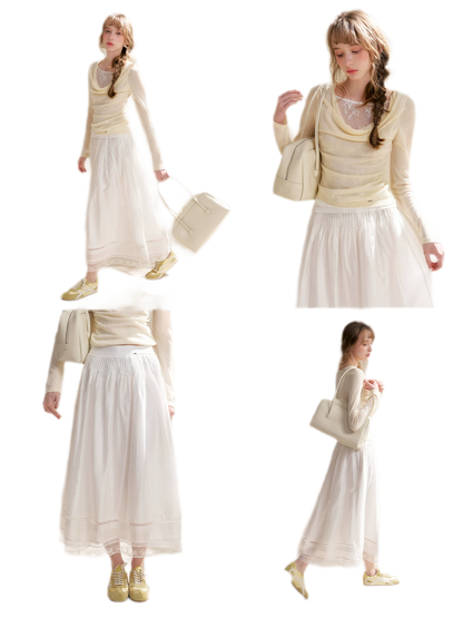 Lyocell Lace Pleated Skirt