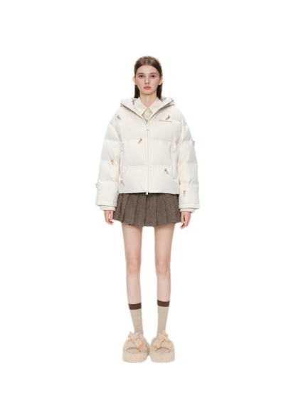 Flocked Bear Hooded Down Jacket