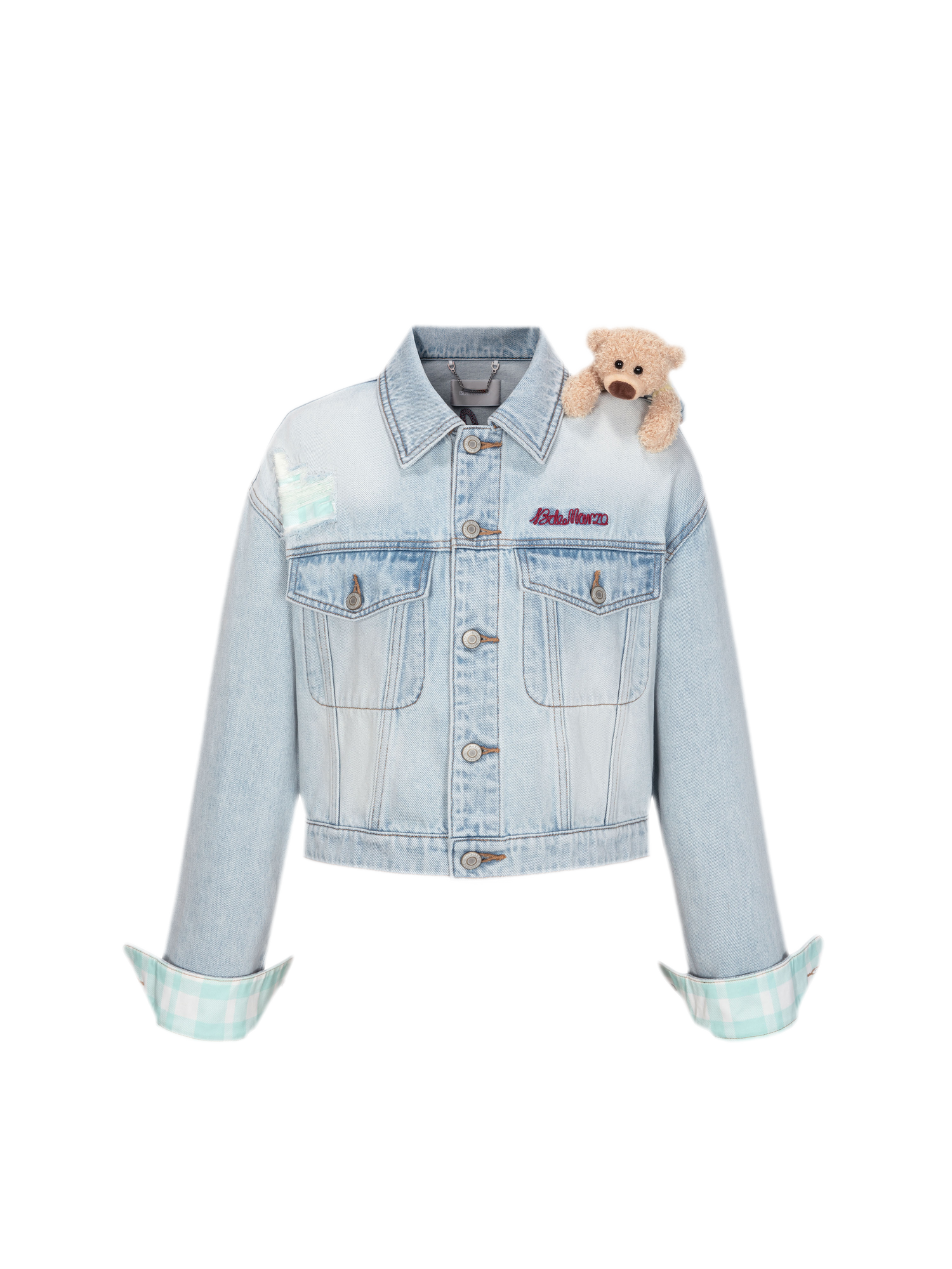 Plaid Cuffed Denim Jacket
