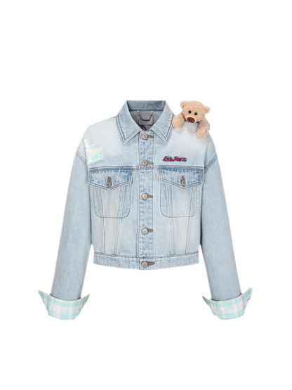 Plaid Cuffed Denim Jacket