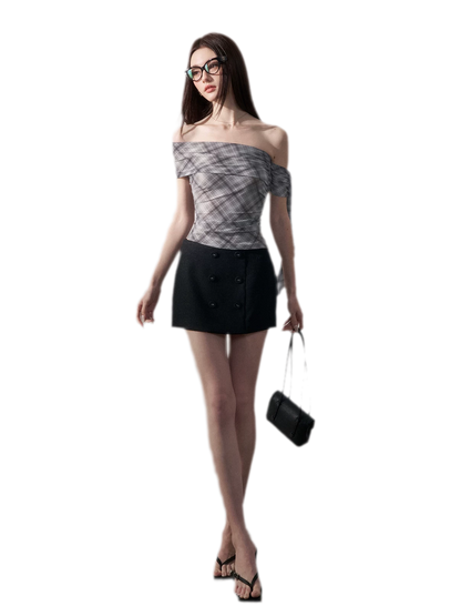 Low-Waist Plaid Mini Skirt