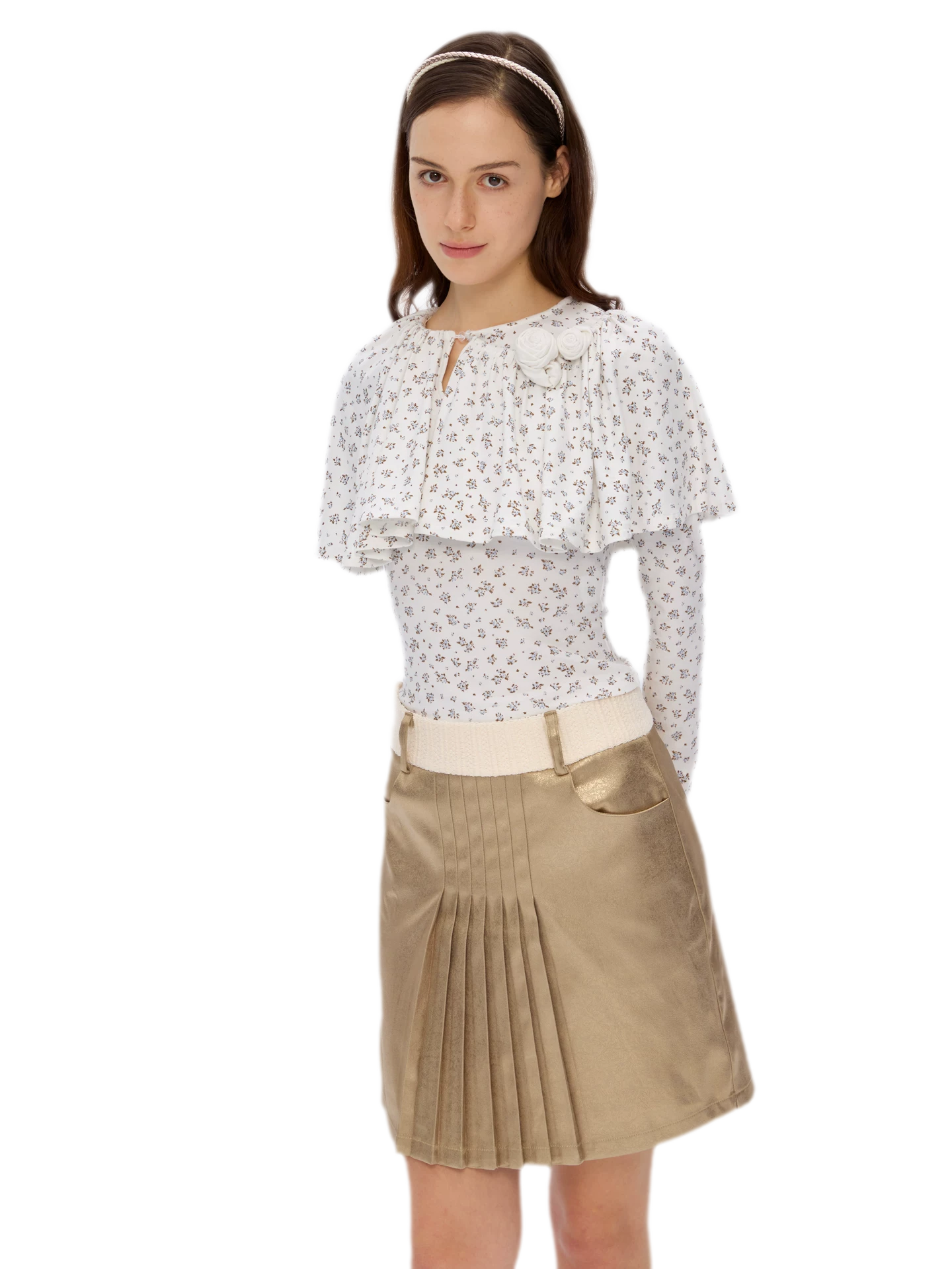 Floral Ruffle Cape Top