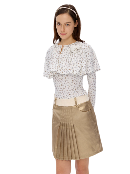 Floral Ruffle Cape Top