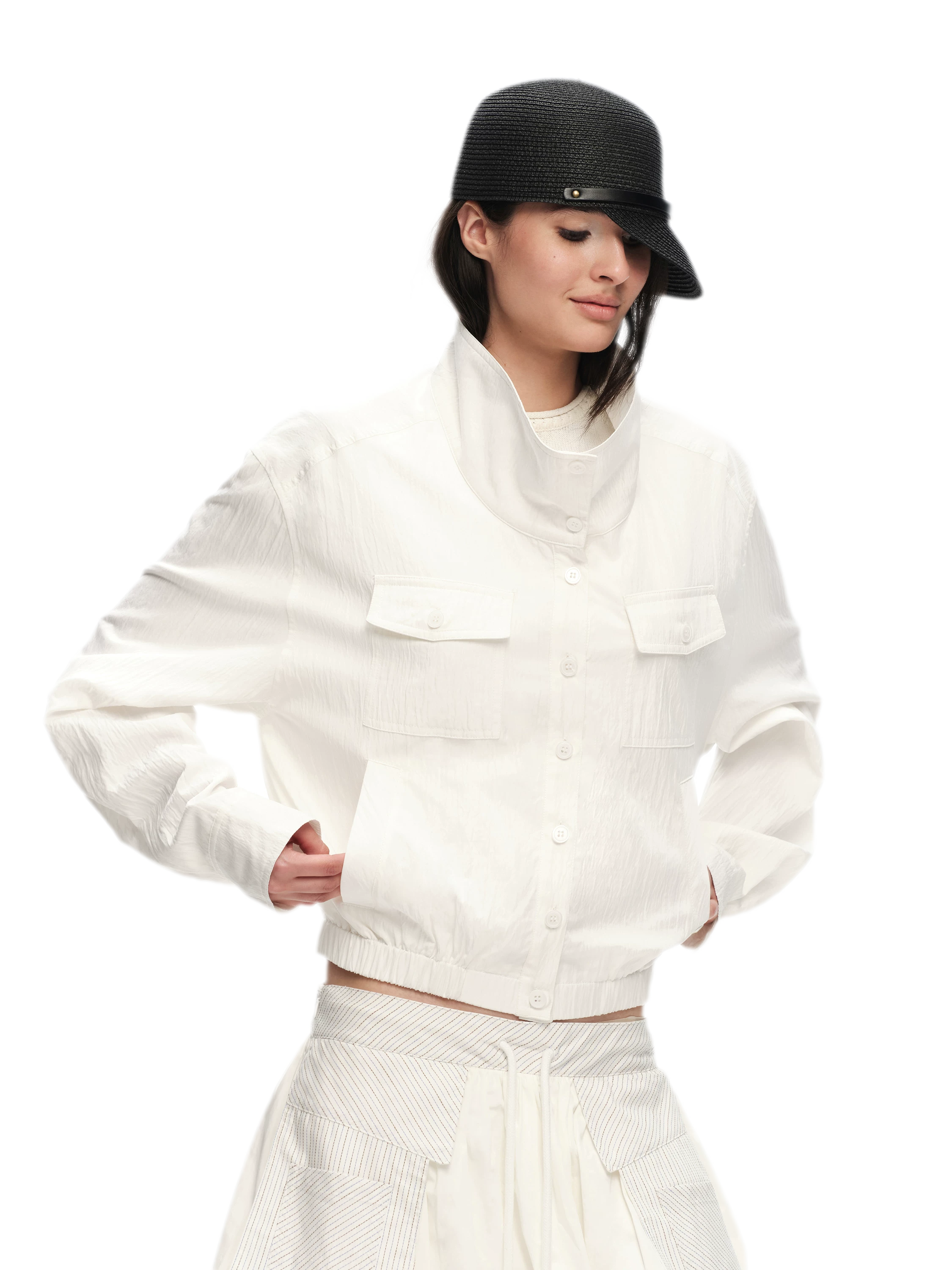 Lightweight High-Collar Cropped Jacket