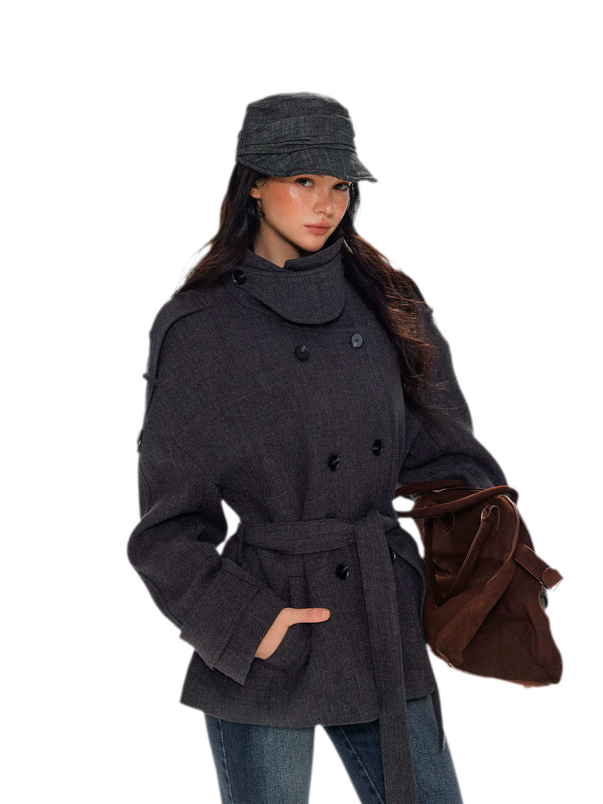 Wool Stand-Collar Belted Coat