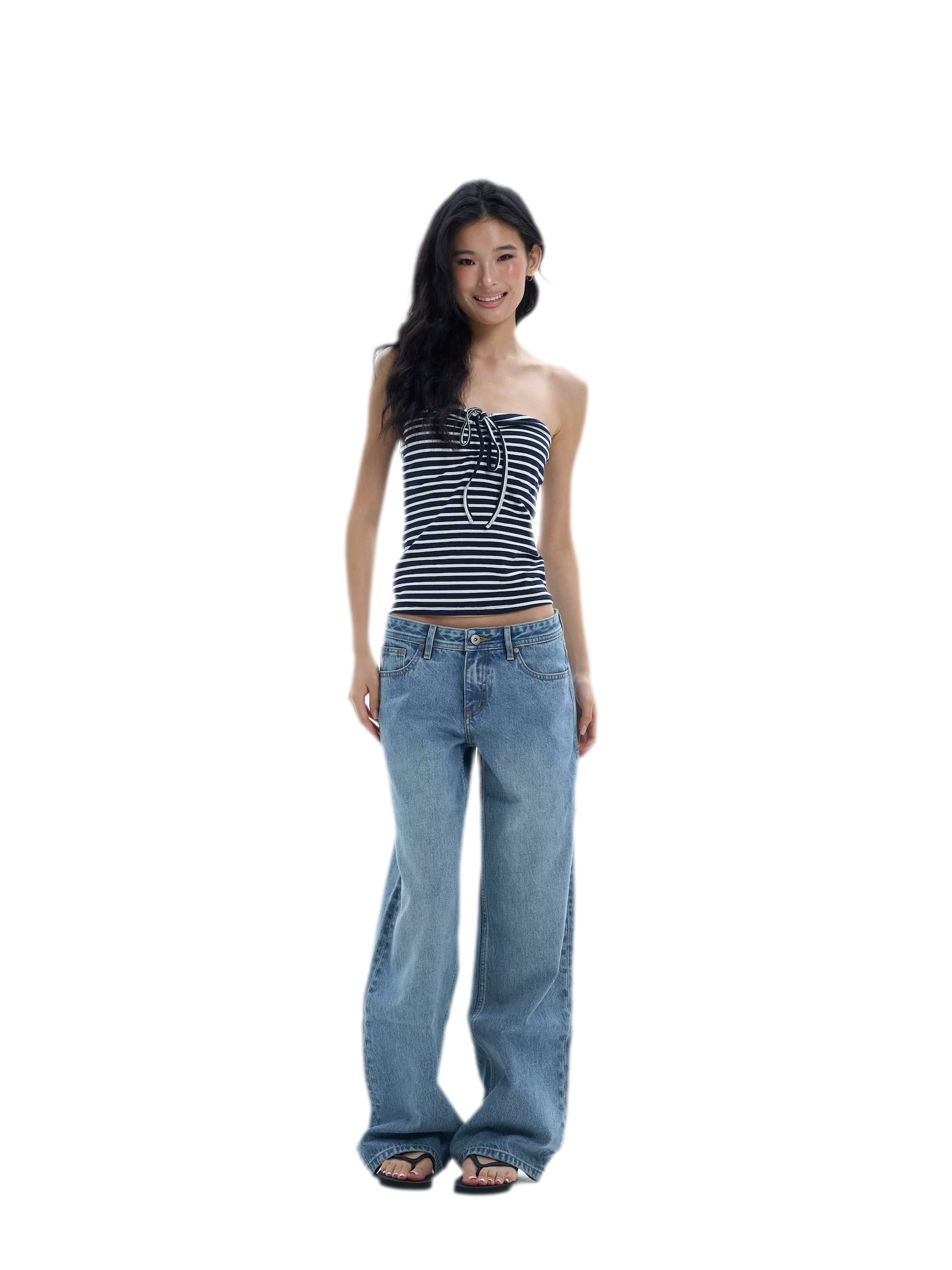 Striped Drawstring Bandeau Top