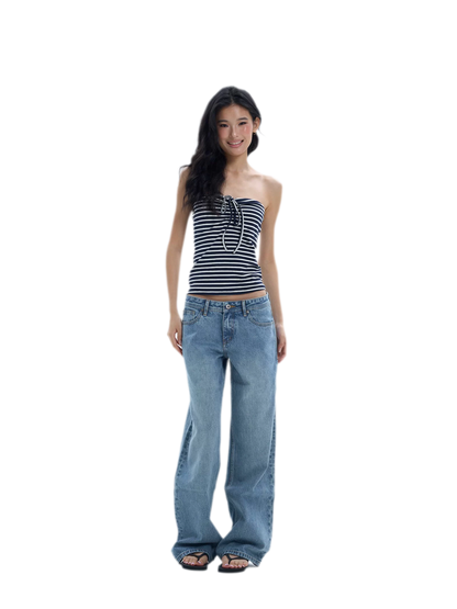 Striped Drawstring Bandeau Top