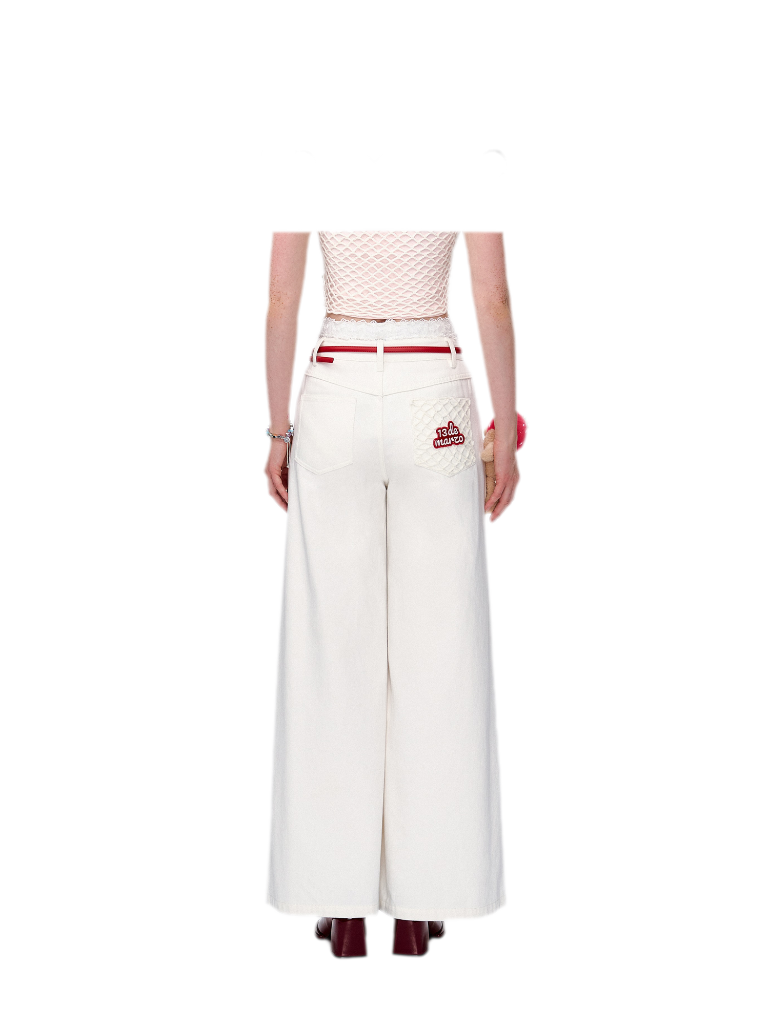 Fruit Embroidered Wide-Leg Pants