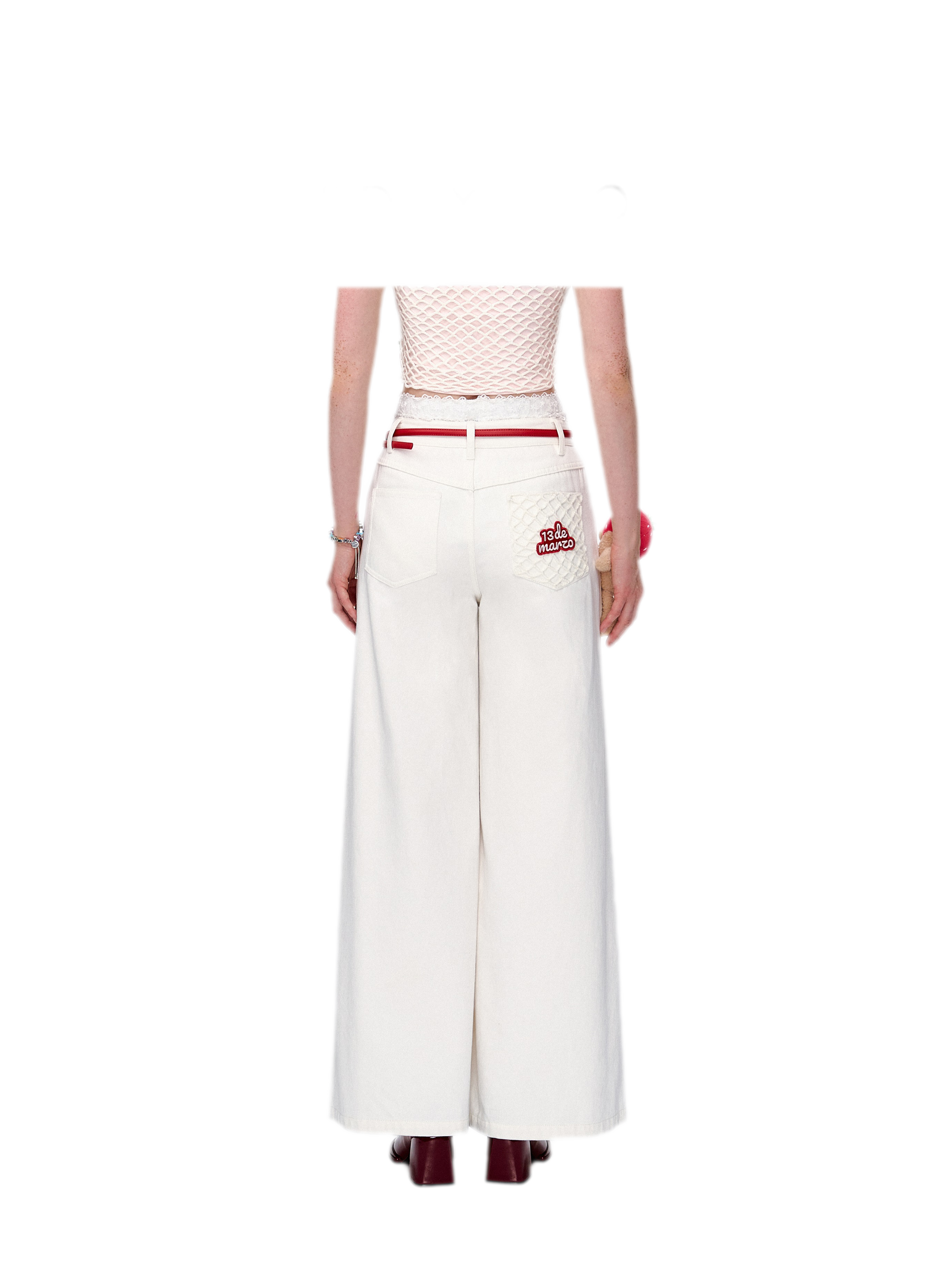 Fruit Embroidered Wide-Leg Pants