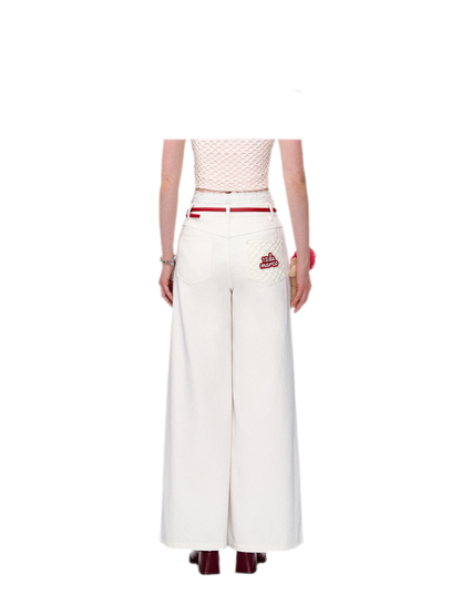 Fruit Embroidered Wide-Leg Pants