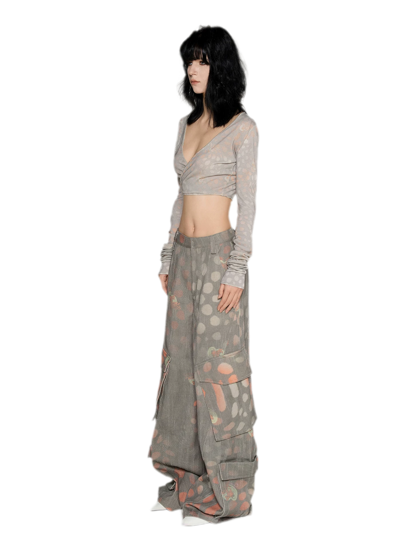Printed Wide-Leg Cargo Pants