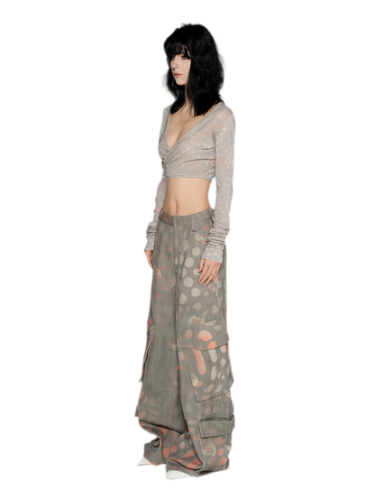 Printed Wide-Leg Cargo Pants