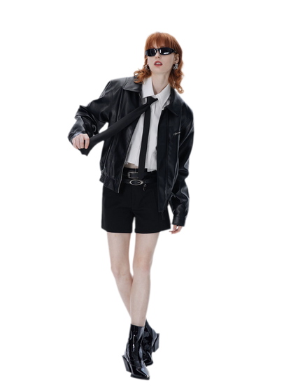 Textured Oversized Leather-Look Jacket