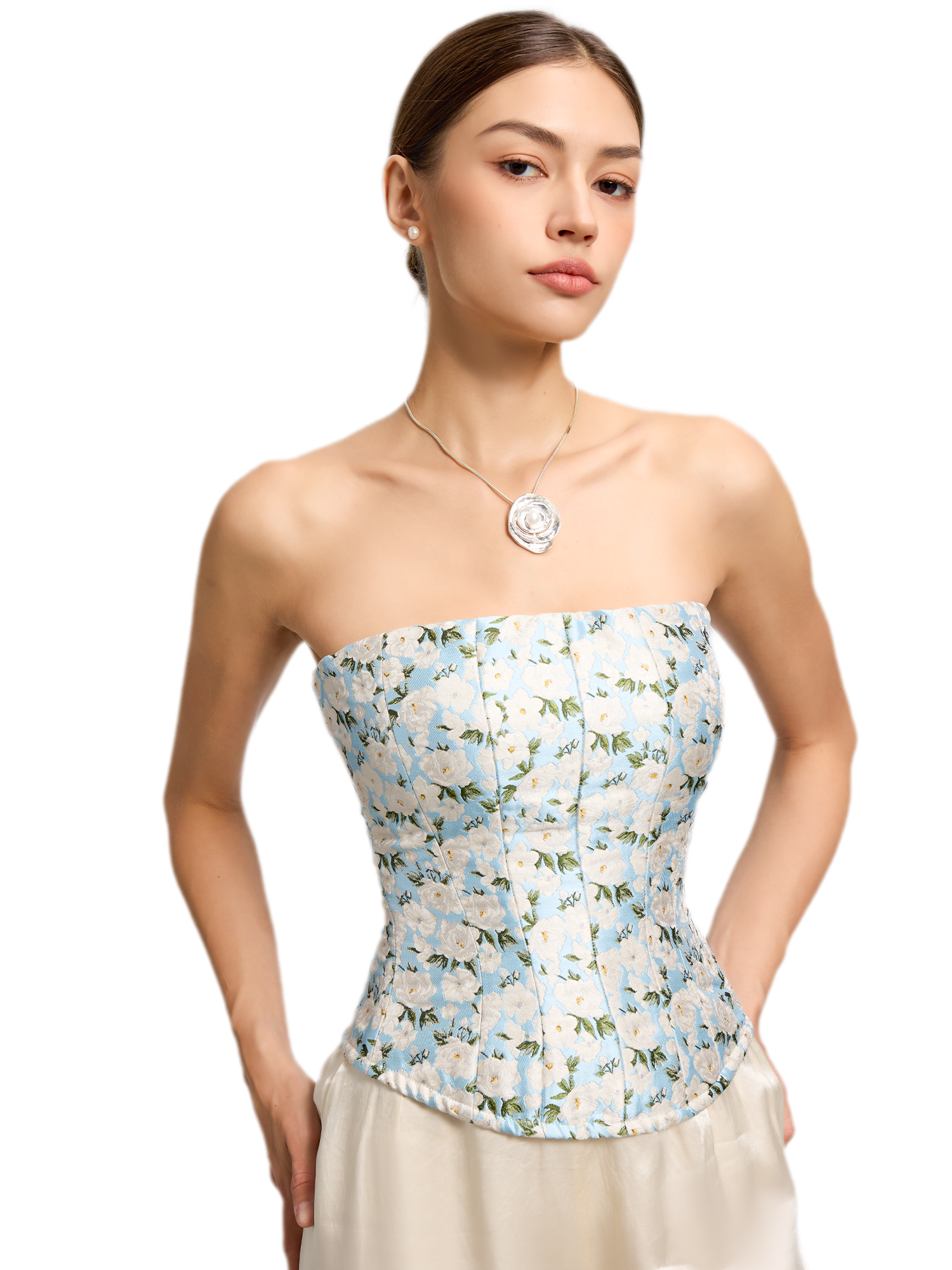 Jacquard Camellia Corset Top
