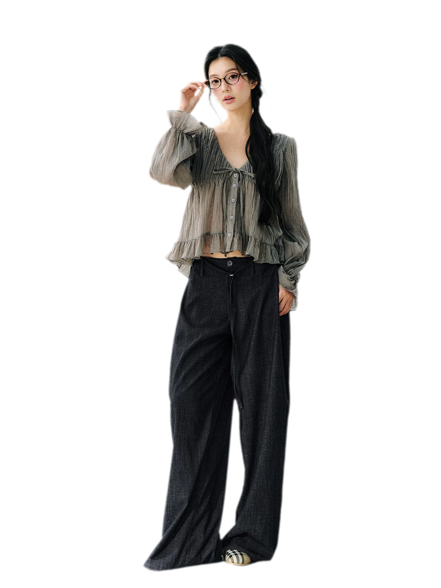 Ruffled Tencel Chiffon Blouse