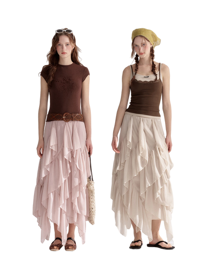 Irregular Ruffle Edge Chiffon Skirt