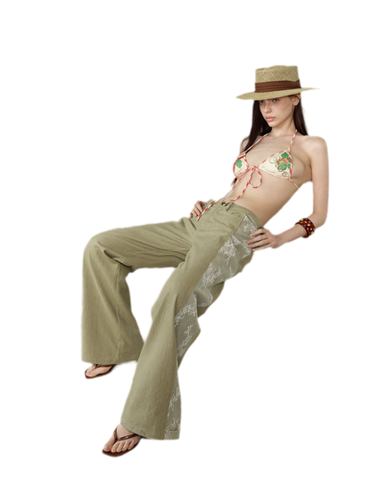 Retro Lace Spliced Loose Jeans