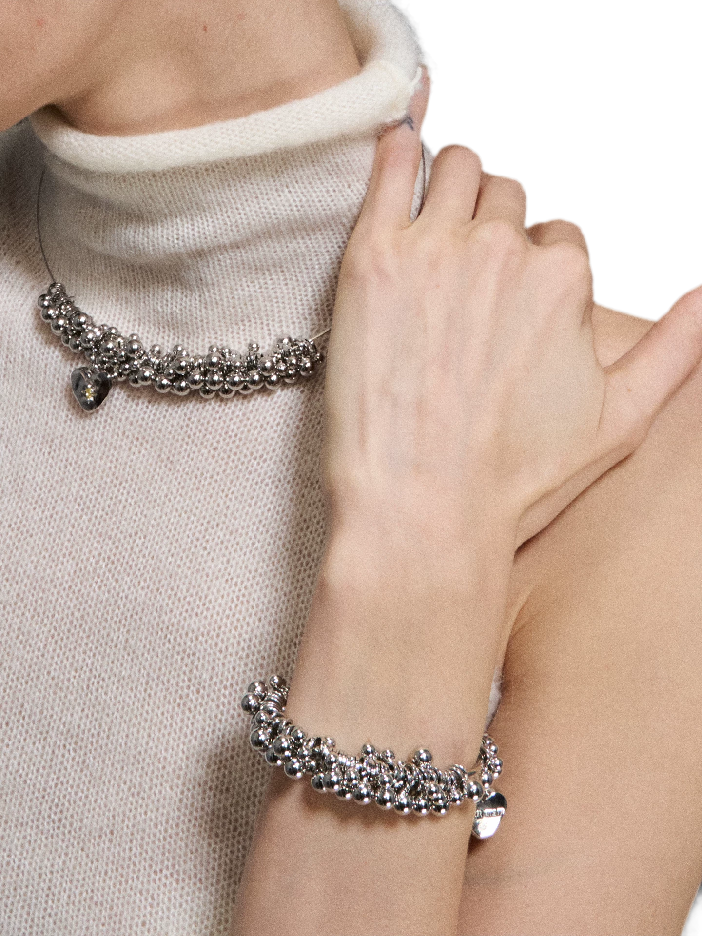 Silver Beaded Heart Bracelet