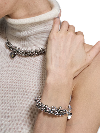 Silver Beaded Heart Bracelet