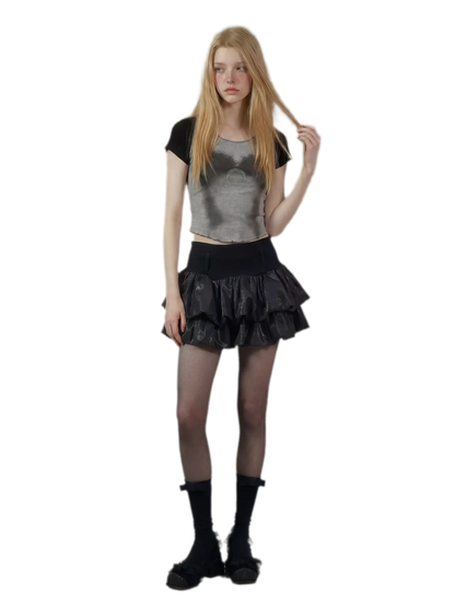Printed Ruffle Cropped T-Shirt